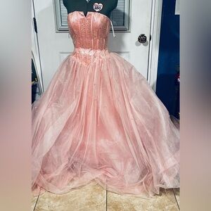 Tiffany Designs Pink Beads and Sequin Tulle Ball Gown